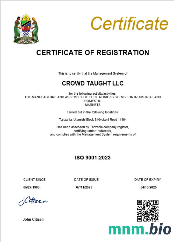 Tanzania business registration vcertyfikat Word i szablon PDF